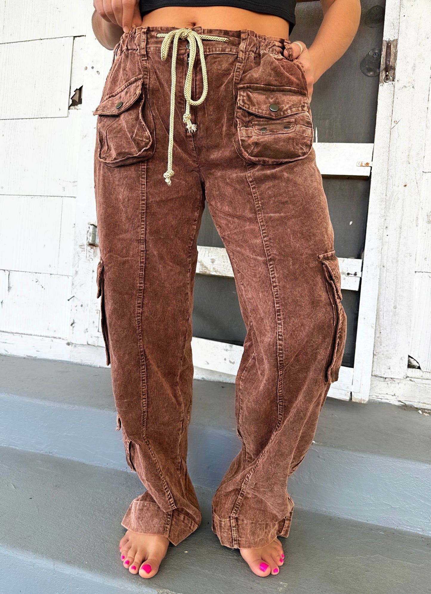 Coffee Corduroy Cargo Pants