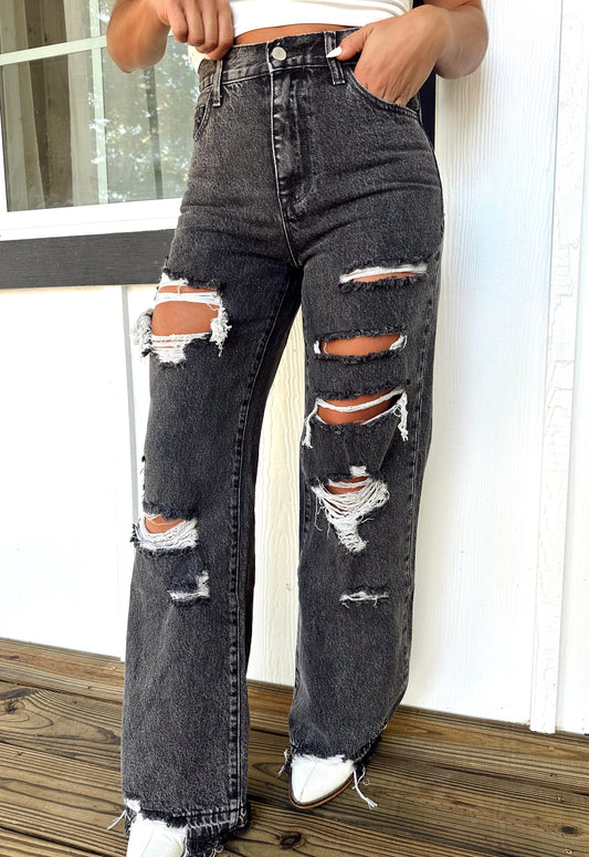 Drunken Nights Distressed Wide Leg Jeans
