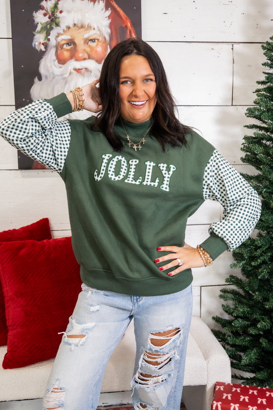 JOLLY Gingham Mock Neck Sweatshirt