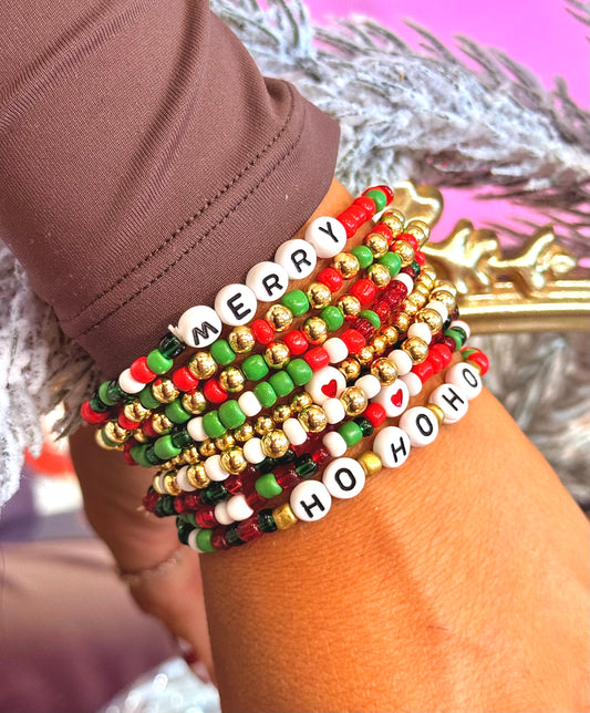HO HO HO Merry Beaded Multi-Piece Bracelet Set
