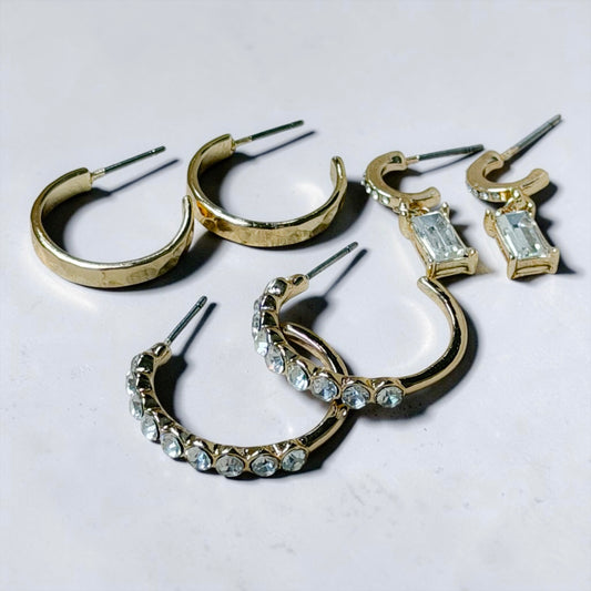 Dangle Crystal Glam Trio Earing Set