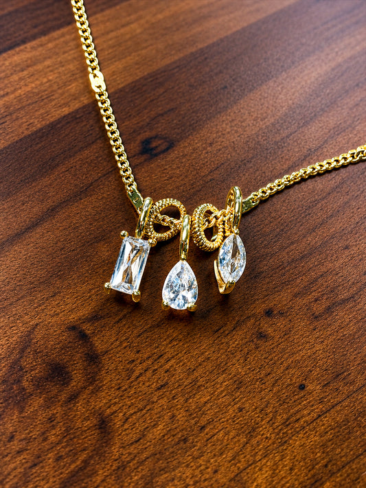 Shiny Trio Gems Charm Necklace