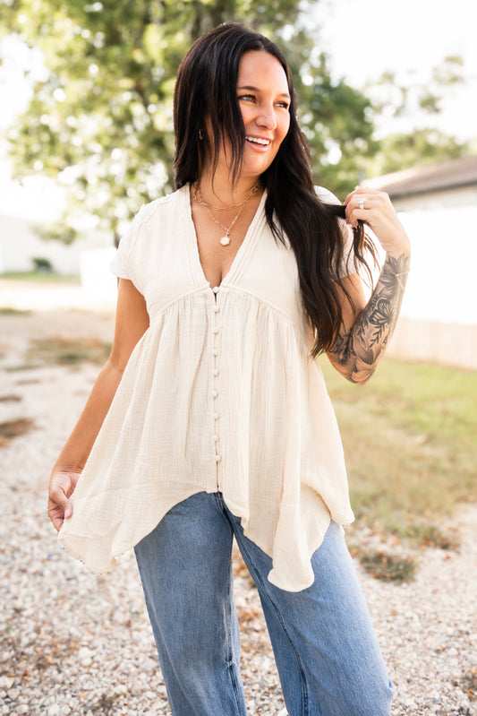 Oat Relaxed Button-Down Blouse