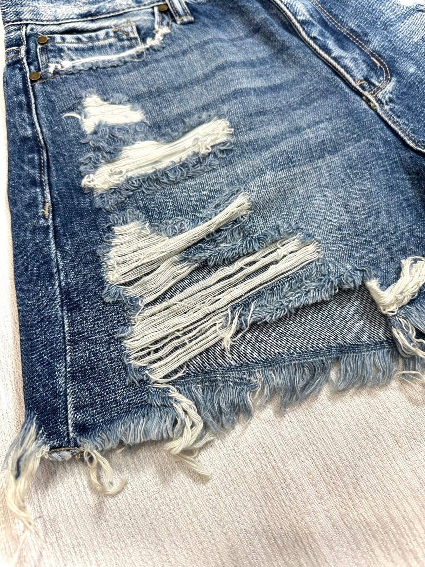 Alyssa High Rise Distressed Denim Shorts