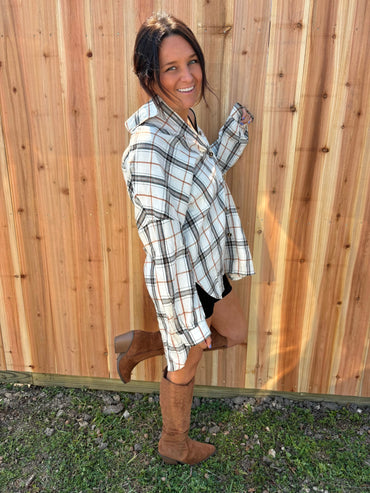 Plaid Passage White Flannel Top