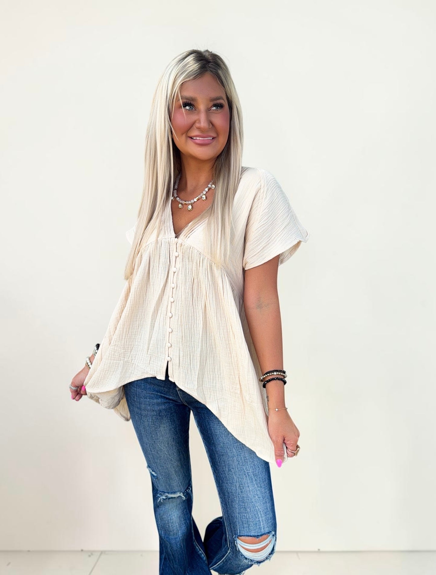 Oat Relaxed Button-Down Blouse
