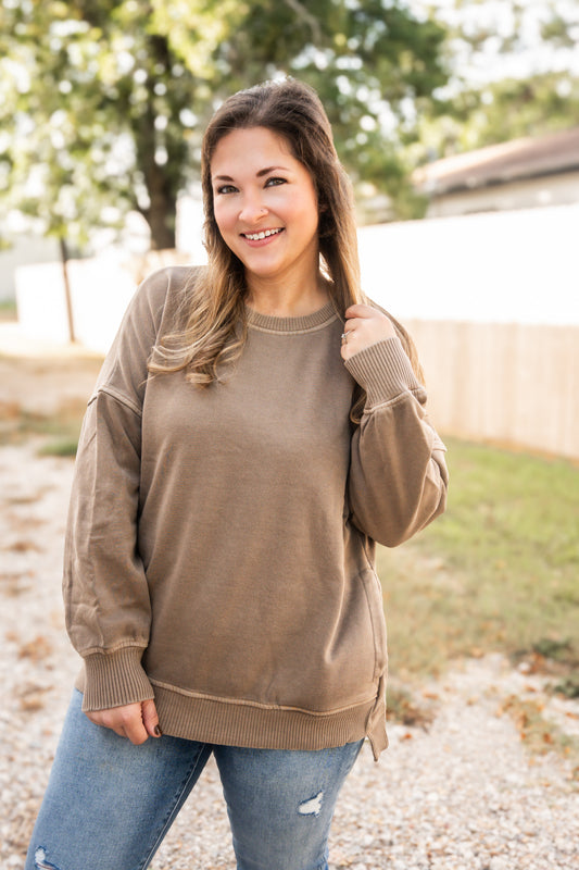 Mocha Fleece Basic Crewneck Sweatshirt