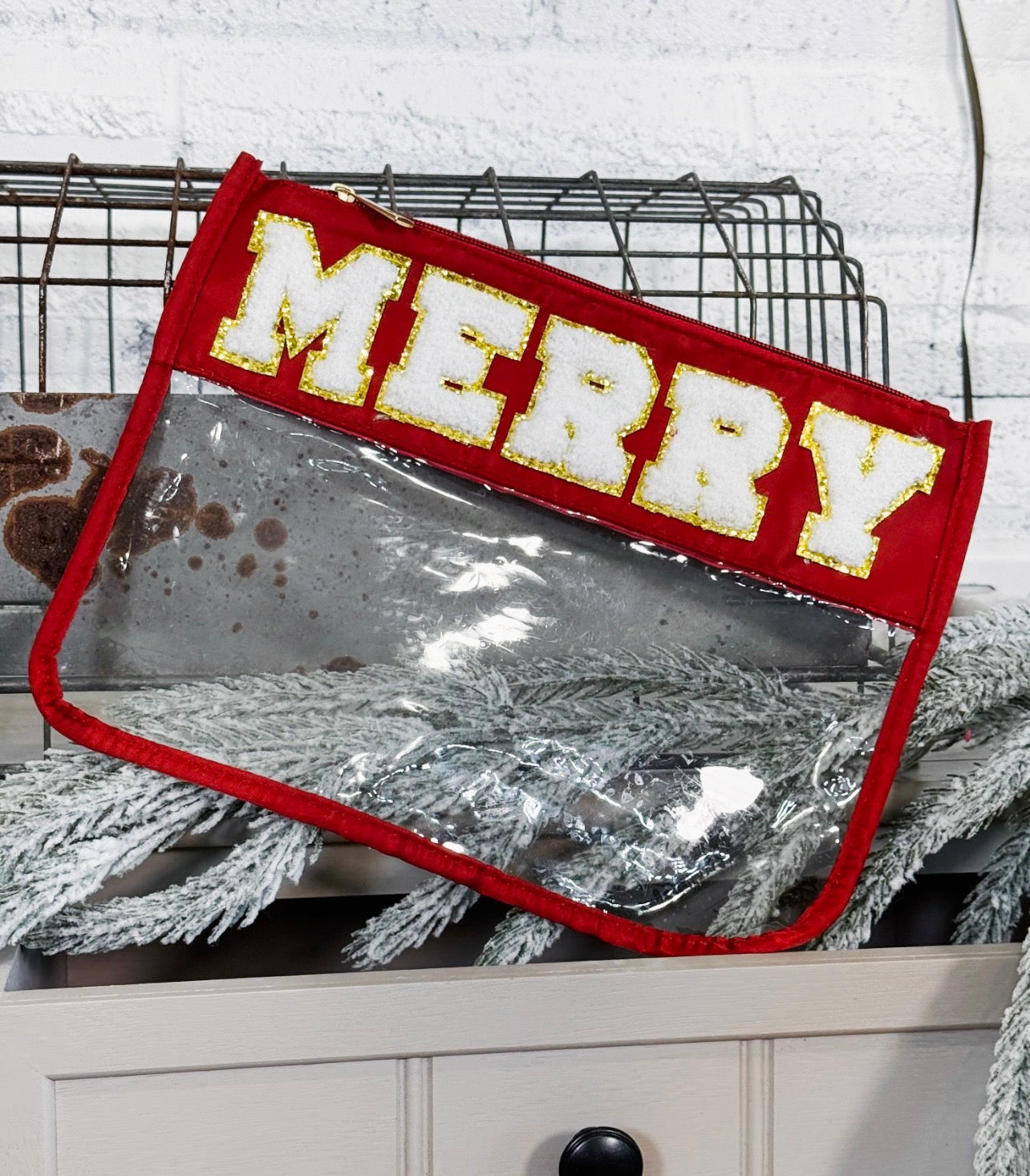 Red MERRY Clear Travel Pouch