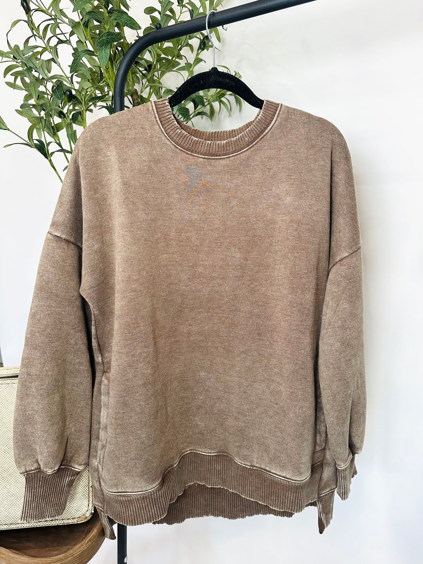 Hold Me Tight Acid Wash Crewneck Top