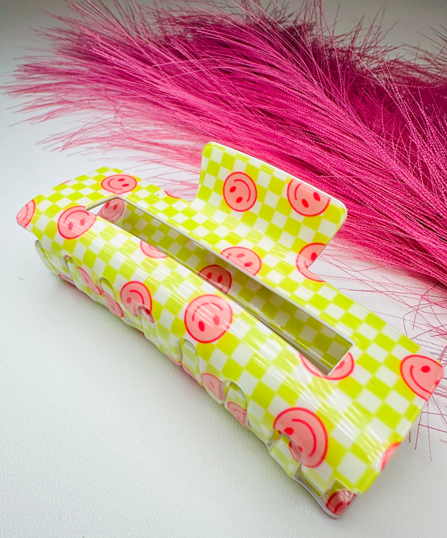 Jumbo Checkered Smiley Hair Claw Clip