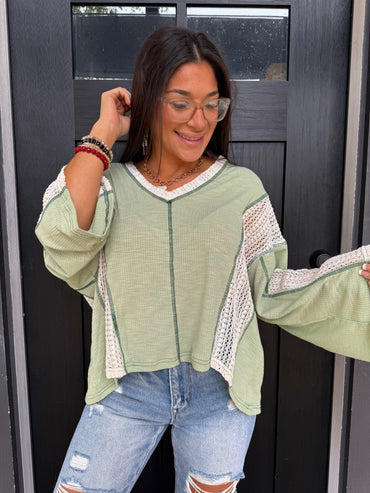 Sage Breeze Crochet Flowy Top