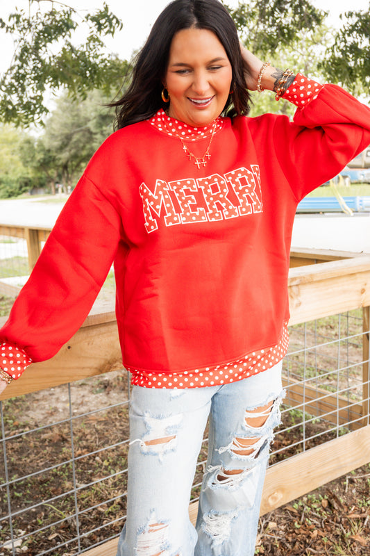 MERRY PolkaDot Mock Neck Sweatshirt