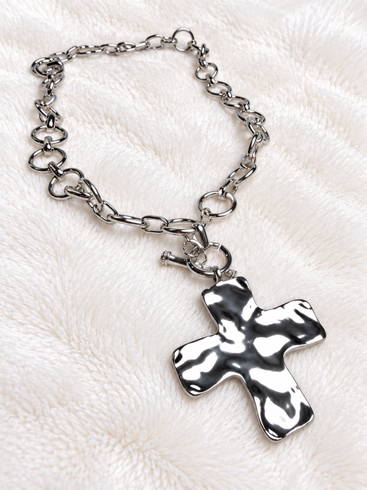 Hammered Faith Cross Necklace