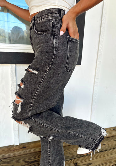 Drunken Nights Distressed Wide Leg Jeans