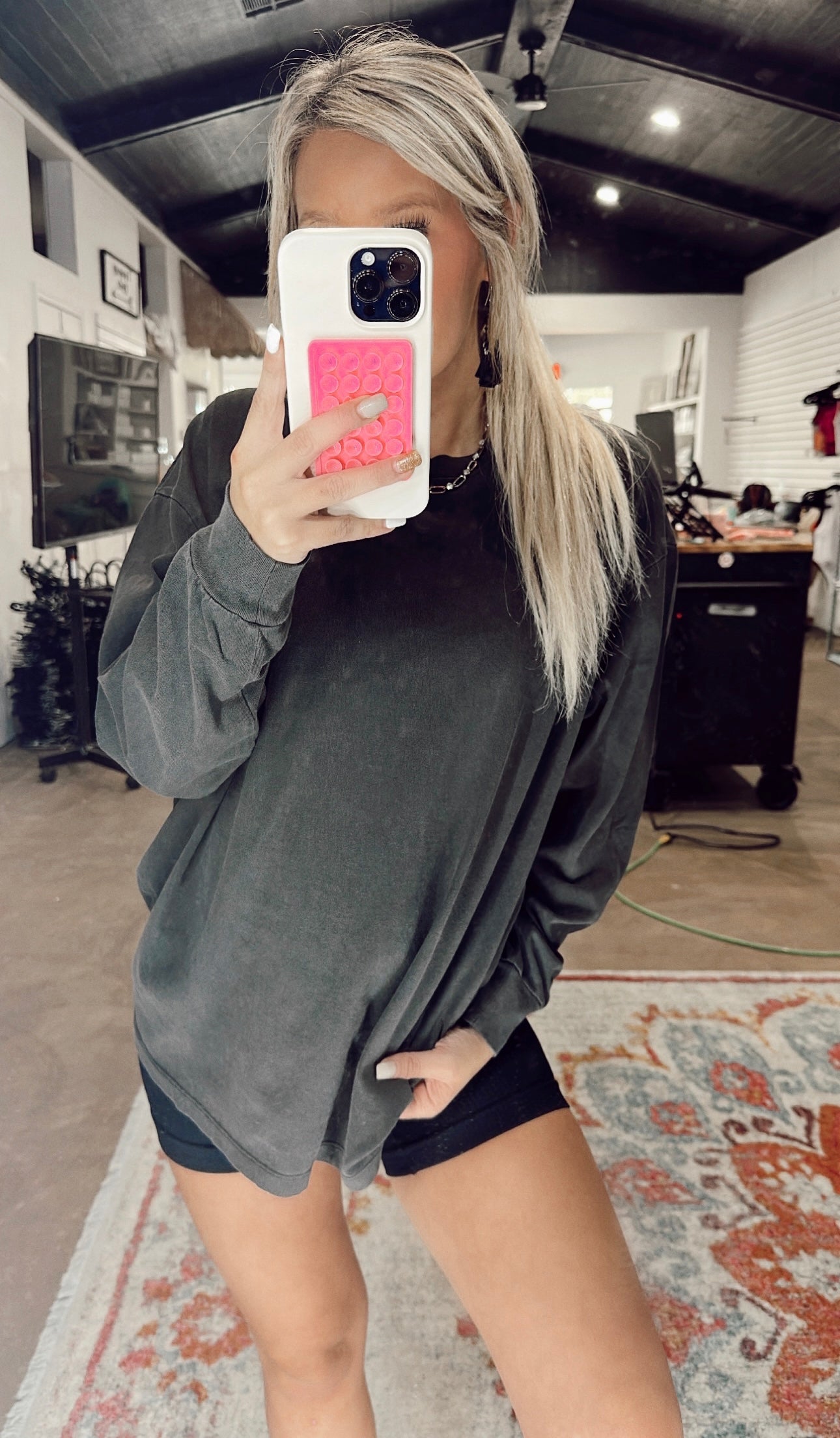 Black Oversized Long sleeve Basic Top