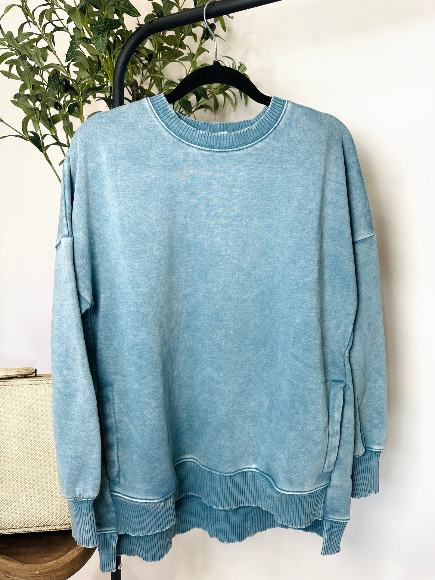 Hold Me Tight Acid Wash Crewneck Top