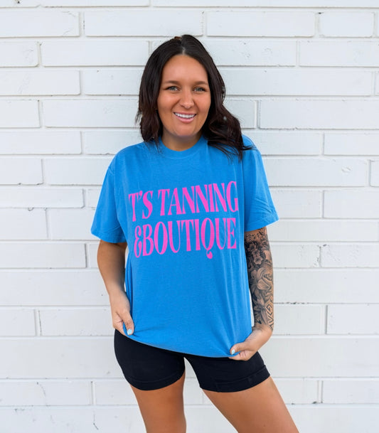 T's Tanning Hot Pink On Caribbean Blue Graphic T-shirt