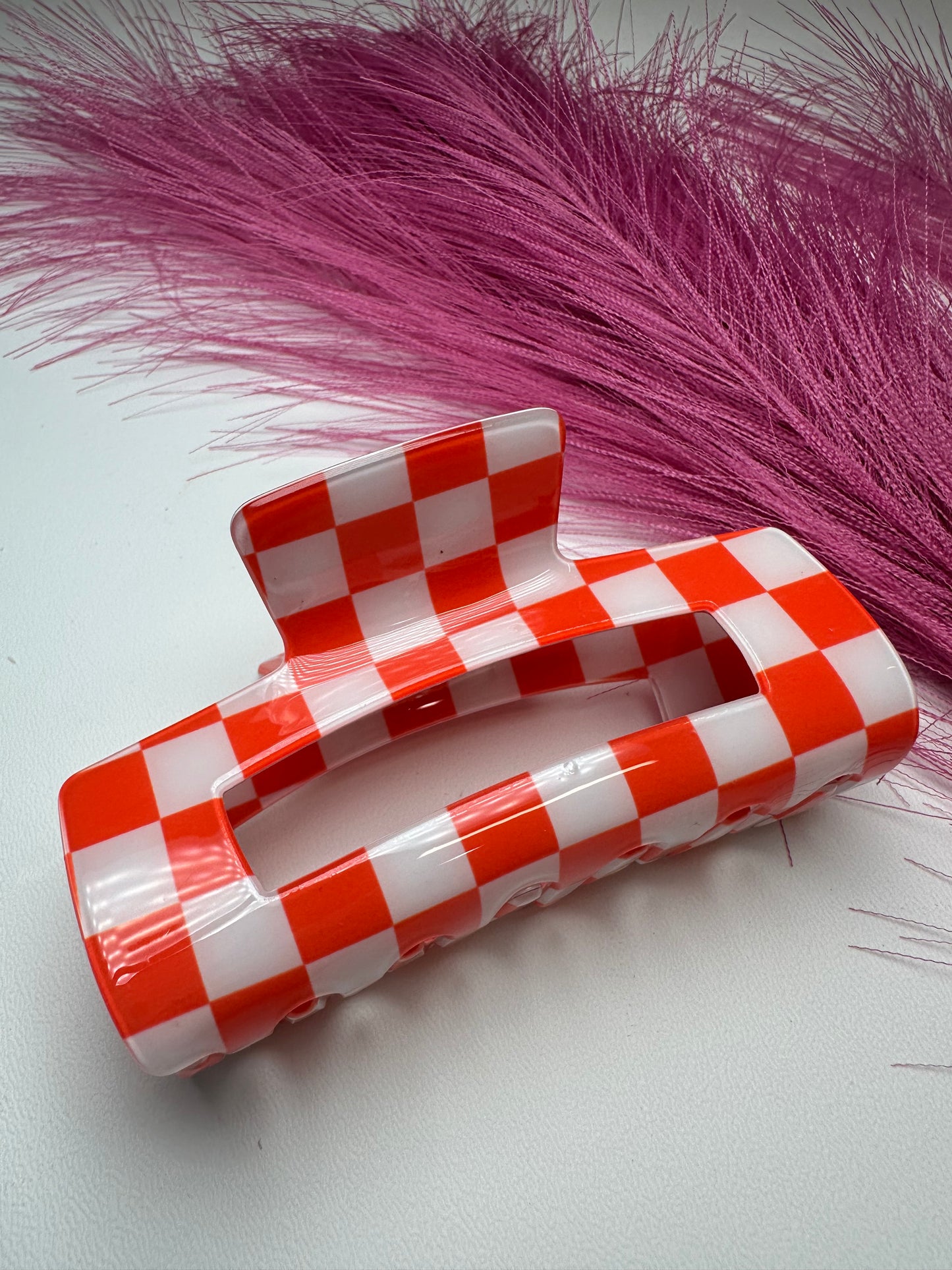 Checkered Print Mega Hold Claw Clip
