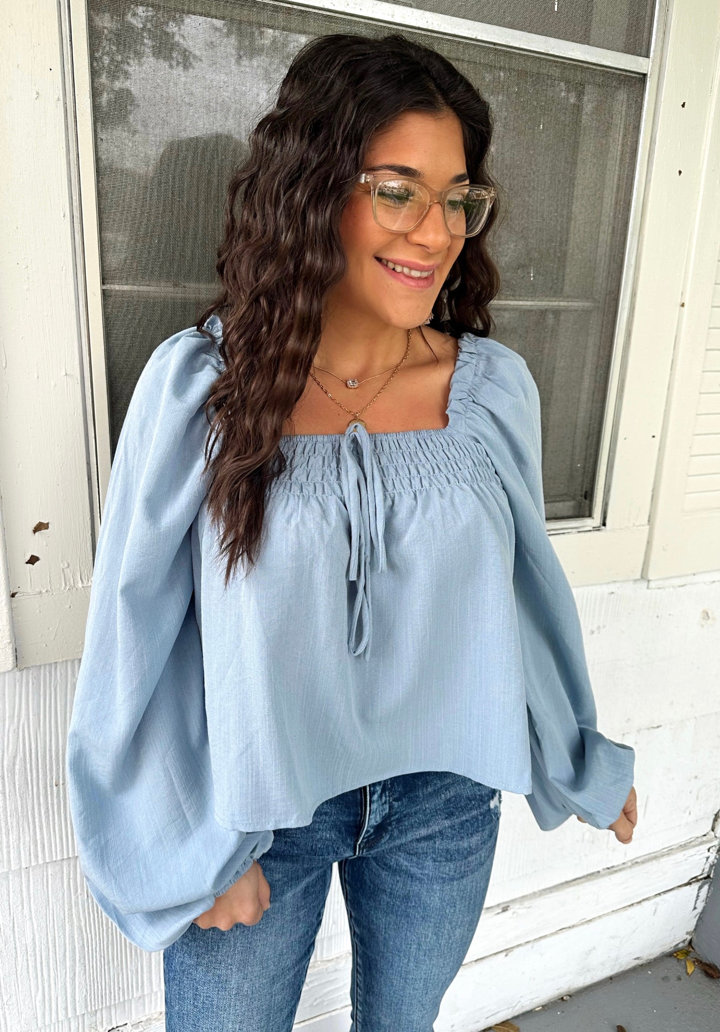 Fearless Fall Blue Blouse Top