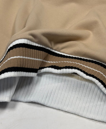 Varsity Contrast Striped Beige Sweatshirt Top