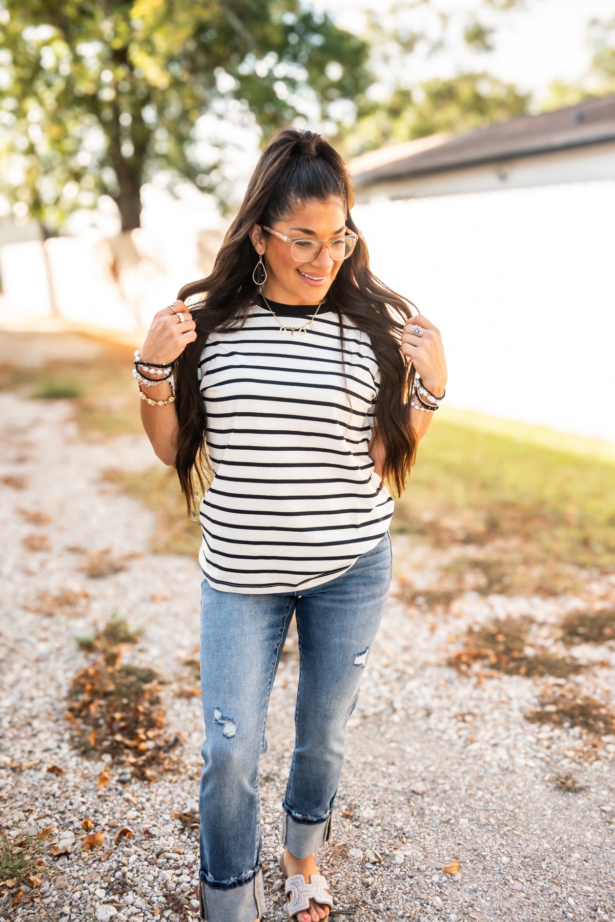 Keep It Simple Striped Crewneck T-shirt Top