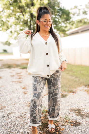 Ivory Texture Knit Button Cardigan