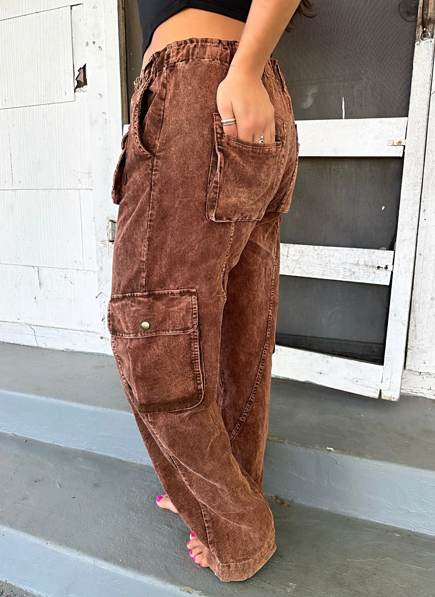 Coffee Corduroy Cargo Pants