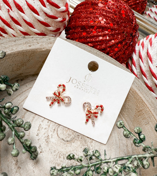 Candy Cane Rhinestone Studded Earrings