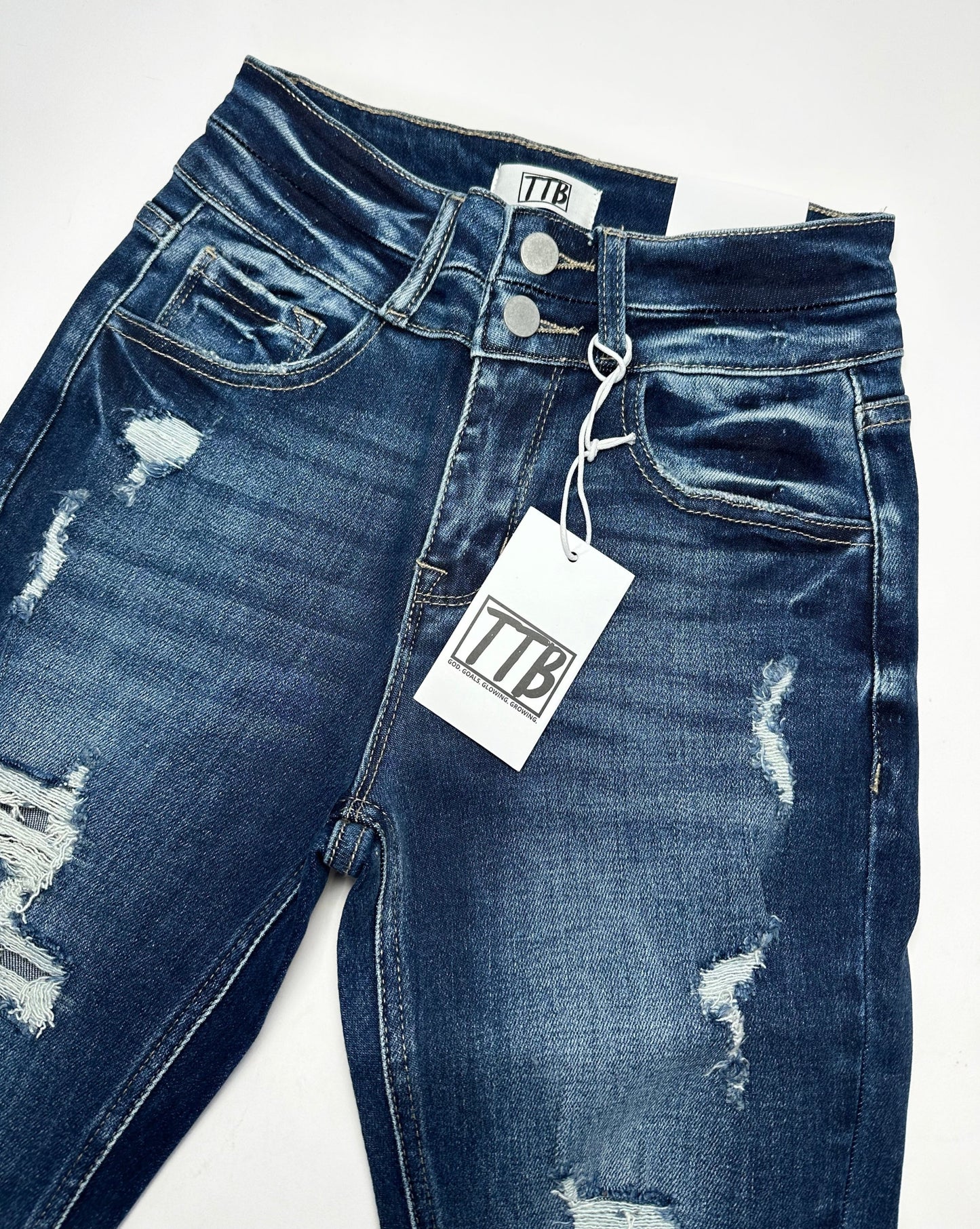DARK WASH Route 507 Milestone Distressed Denim Flare Jeans