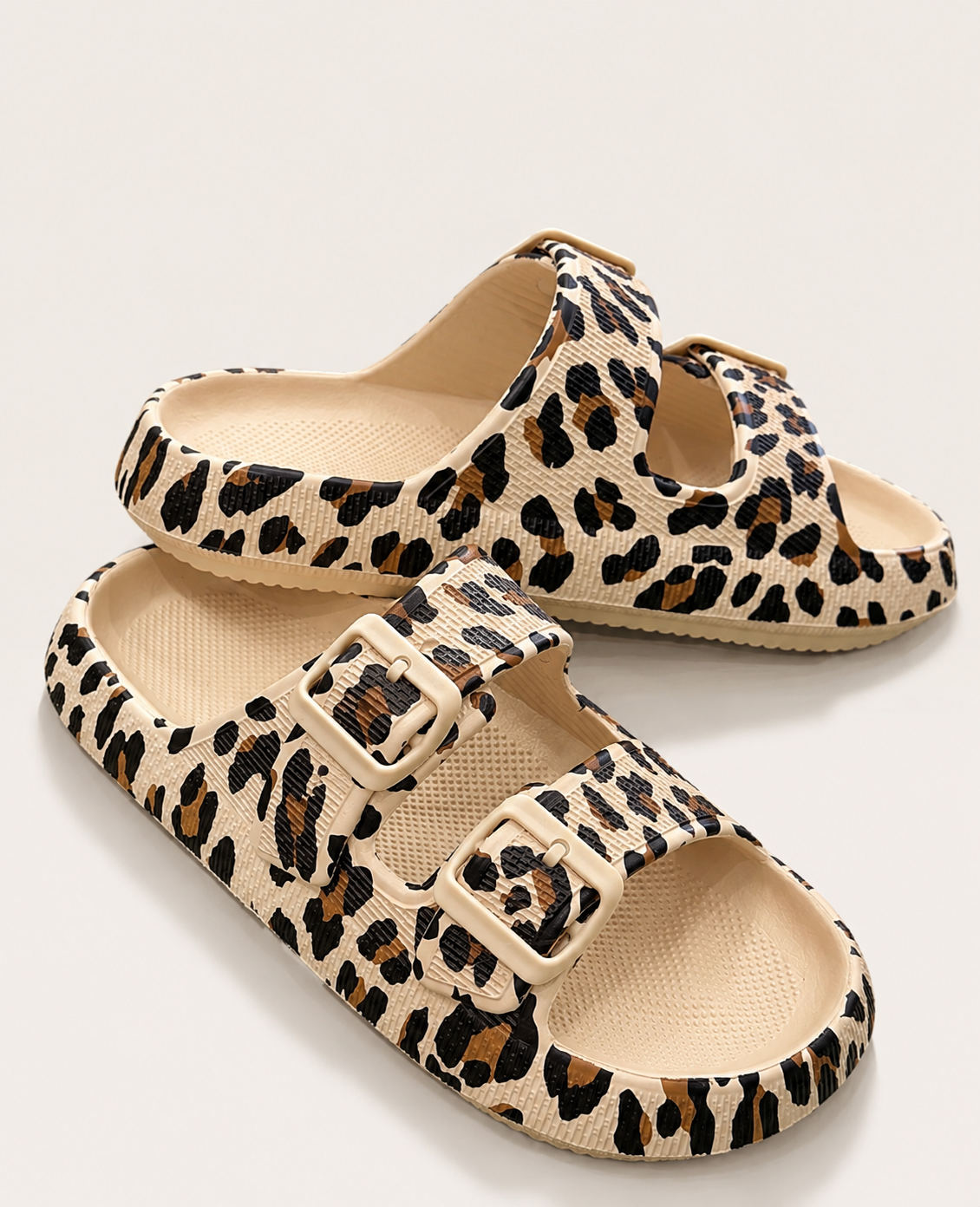 Retro Leopard Double Buckle Slippers