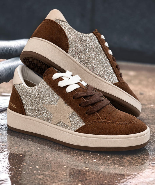 Denisse Brown Glitter Pop Low-Top Sneakers