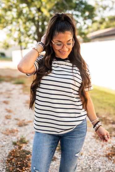 Keep It Simple Striped Crewneck T-shirt Top