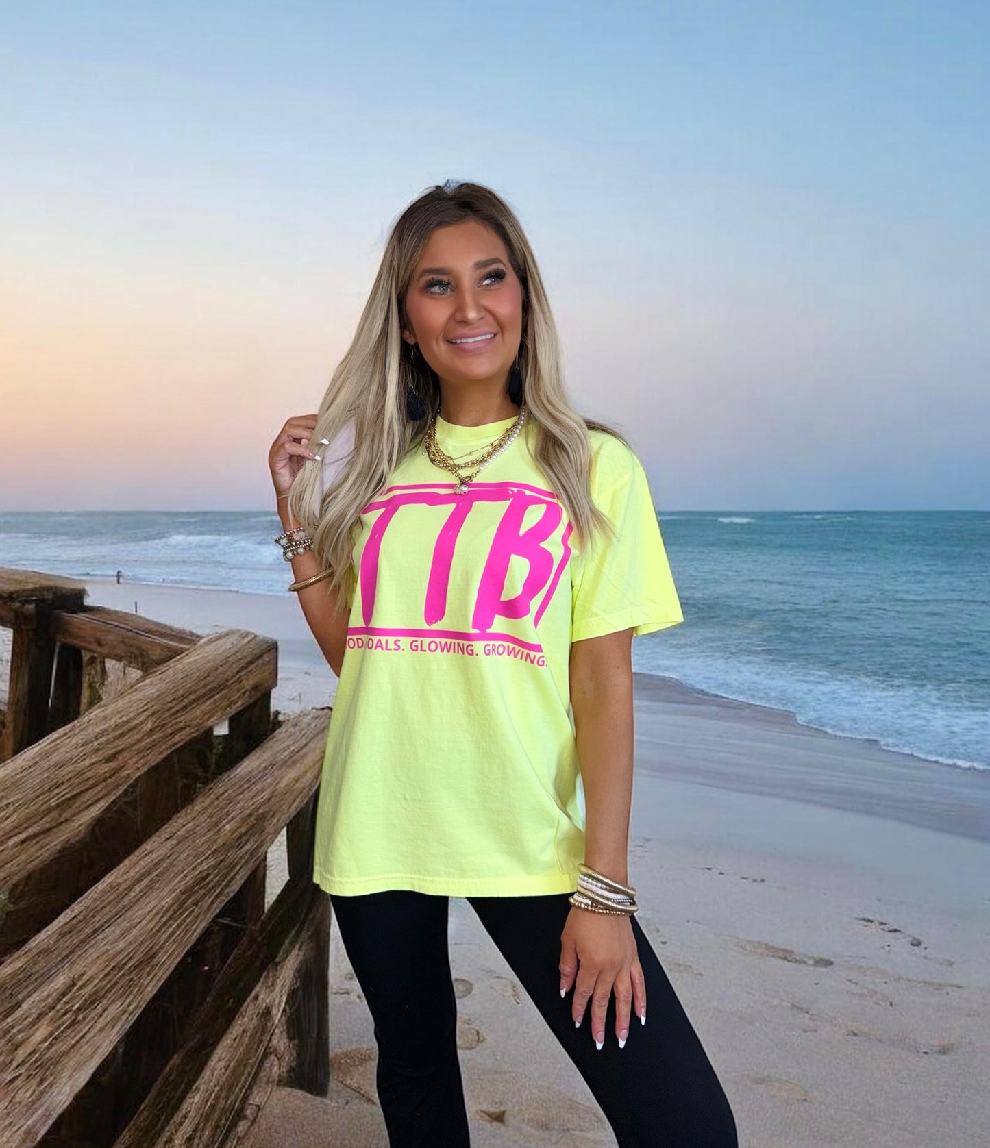 Pink & Neon Yellow TTB Logo Graphic Tshirt