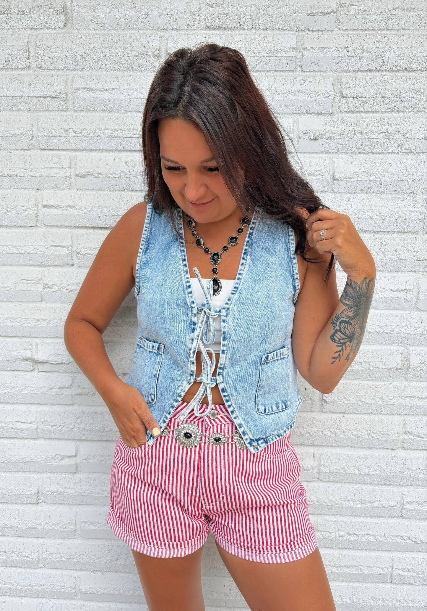 Tie Me Down Denim Top