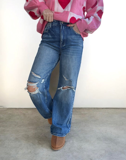 Sammi Distressed Straight Leg Denim Jeans