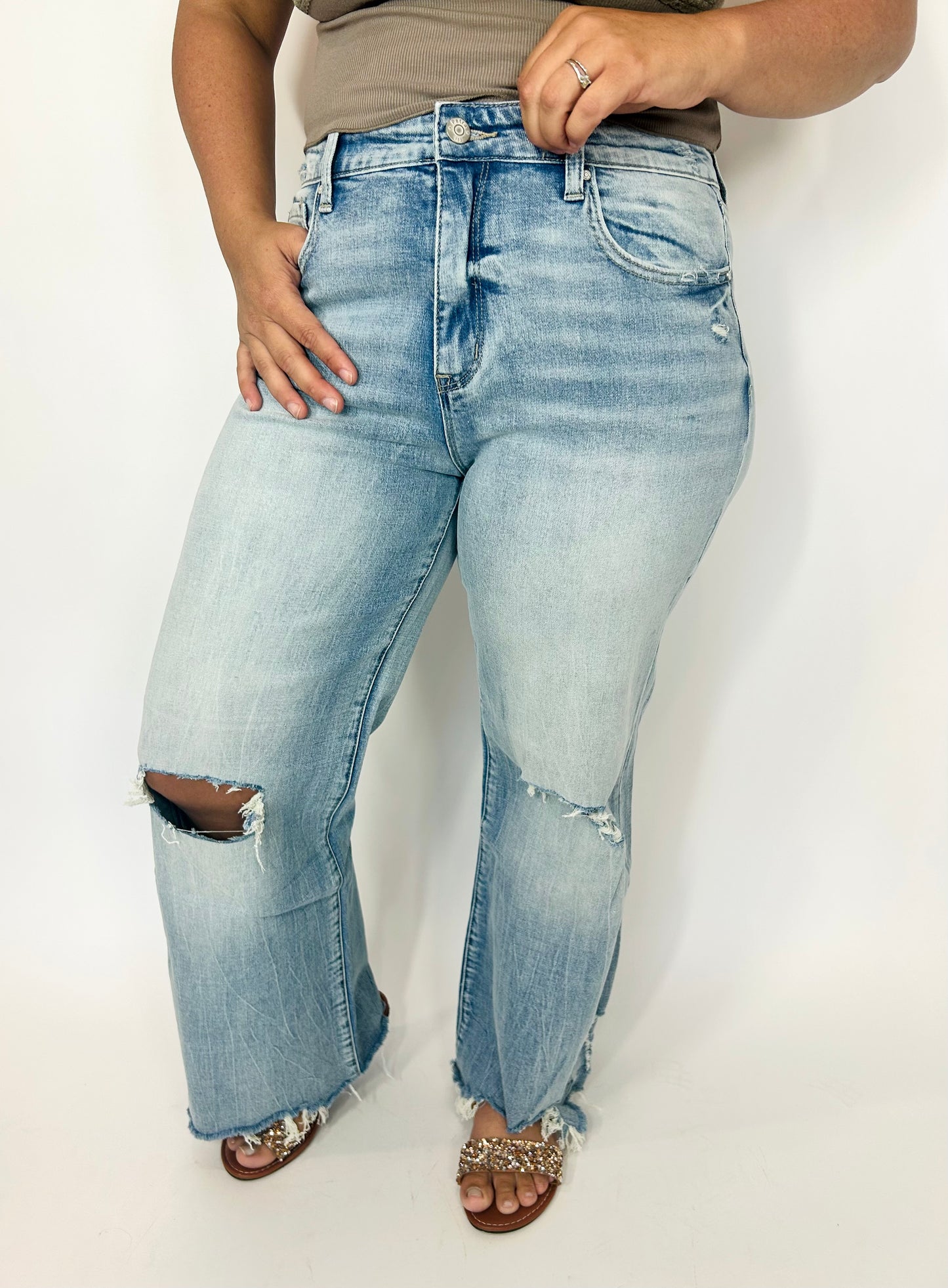 Lila Mae Distressed Vintage Flare Jeans