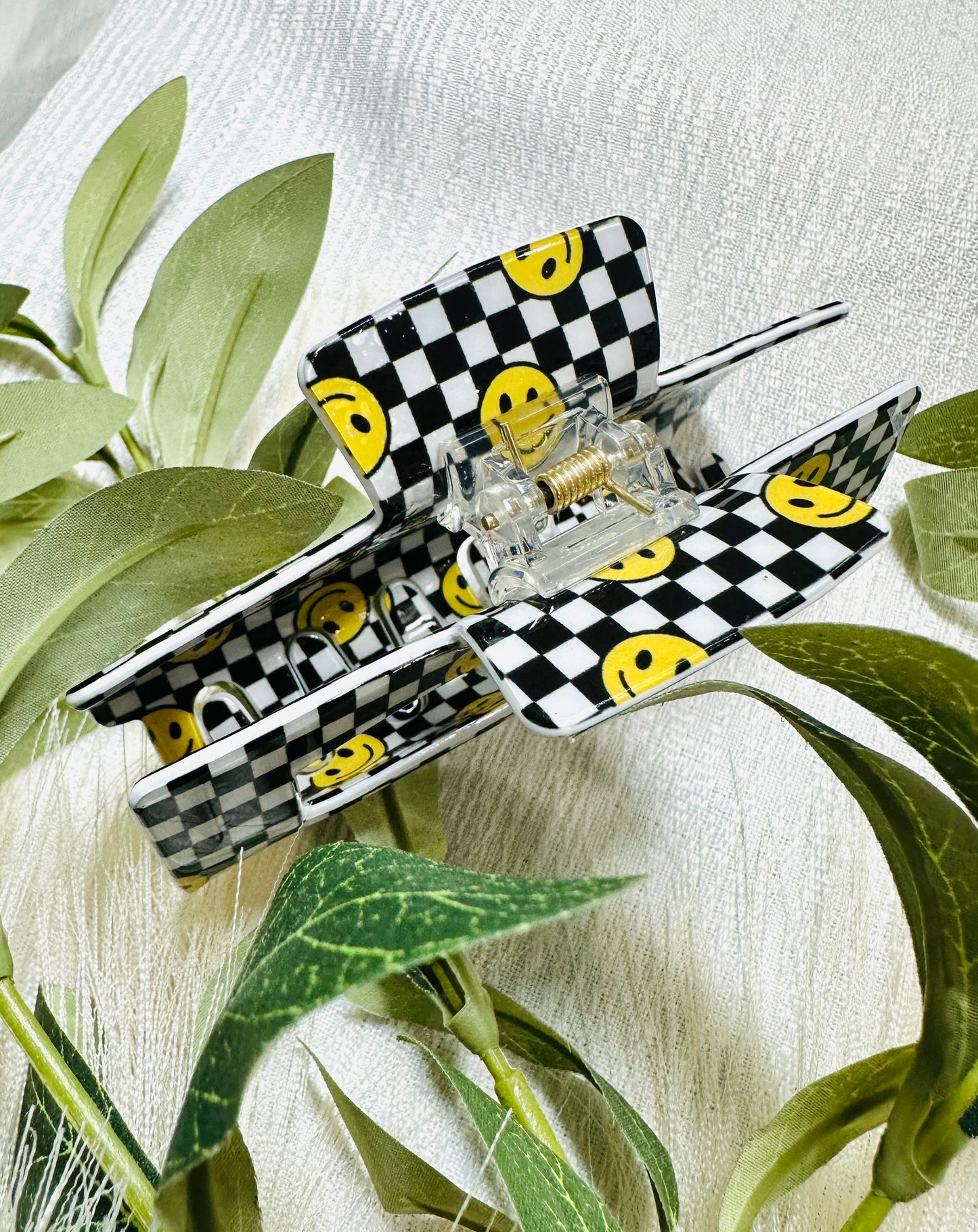 Jumbo Checkered Smiley Hair Claw Clip
