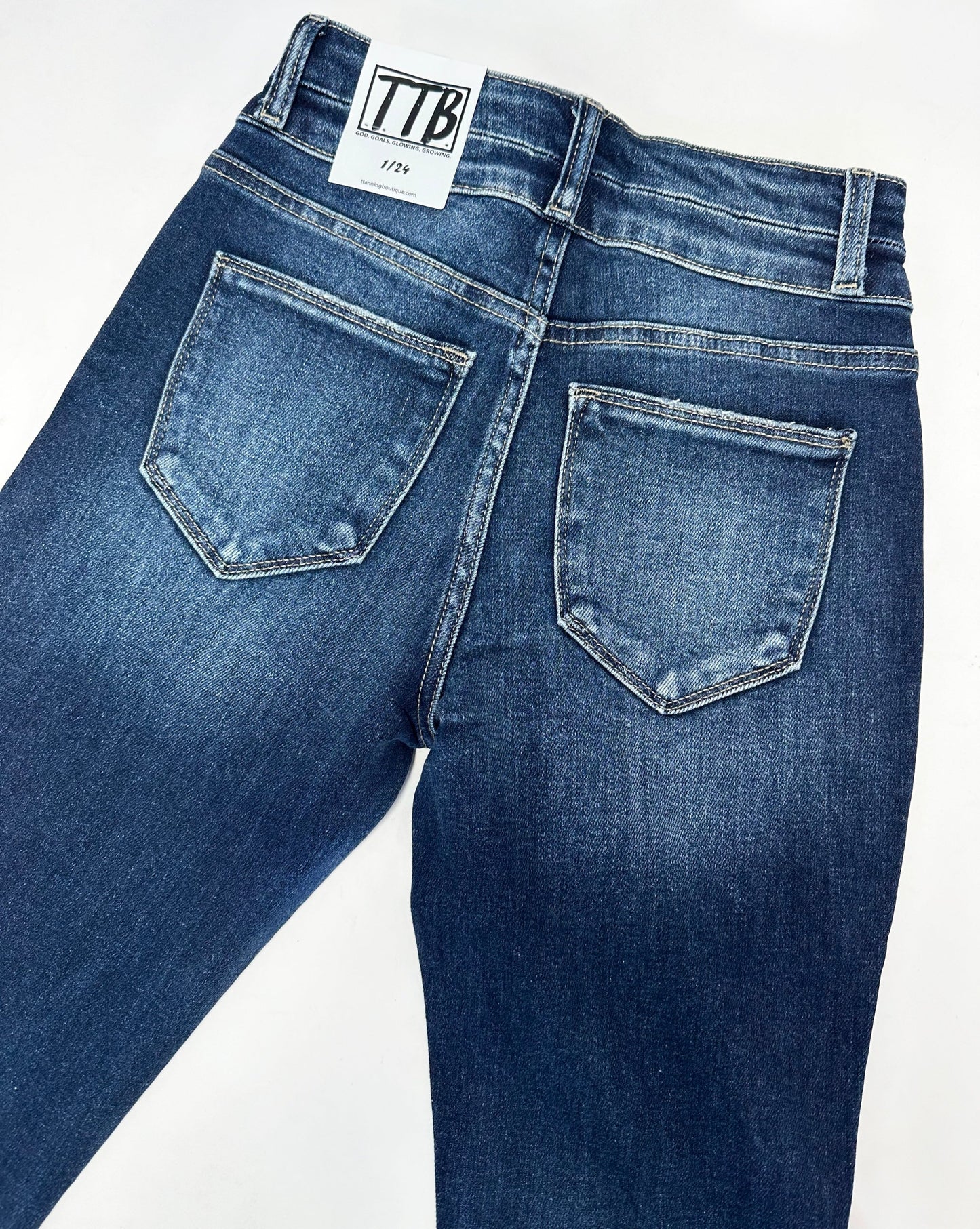 DARK WASH Route 507 Milestone Distressed Denim Flare Jeans