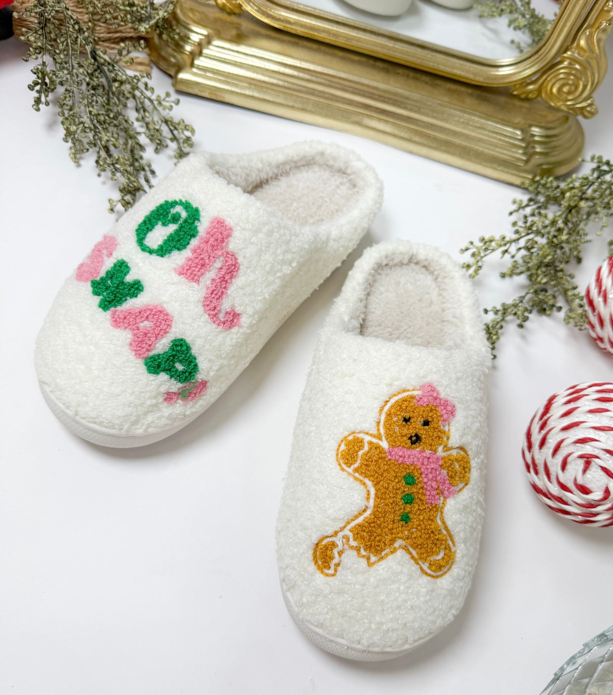Covered in Pink Gingerbread House Slippers