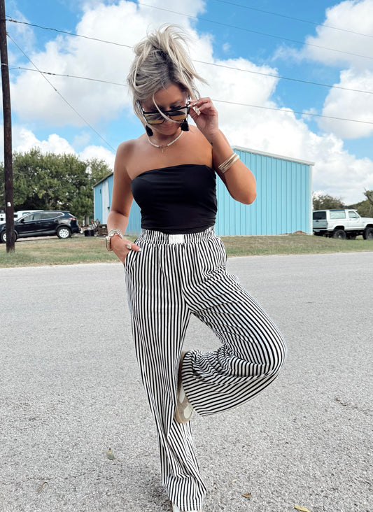 Black Stripe High Wasted Pants