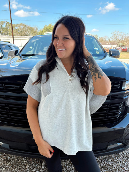 Double Take Two Toned Waffle Top