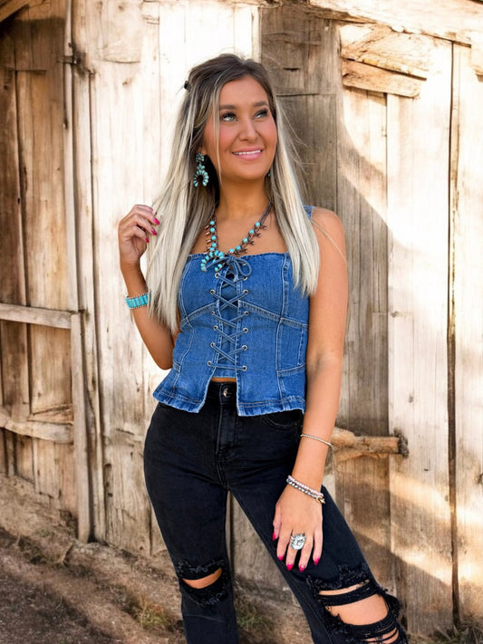 Rodeo Ridge Denim Corset Top