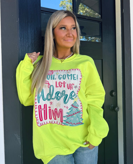 Let Us Adore Him Graphic Crewneck Top