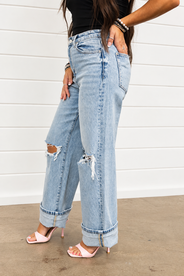 Chloe Wide Leg Split-Knee Jeans