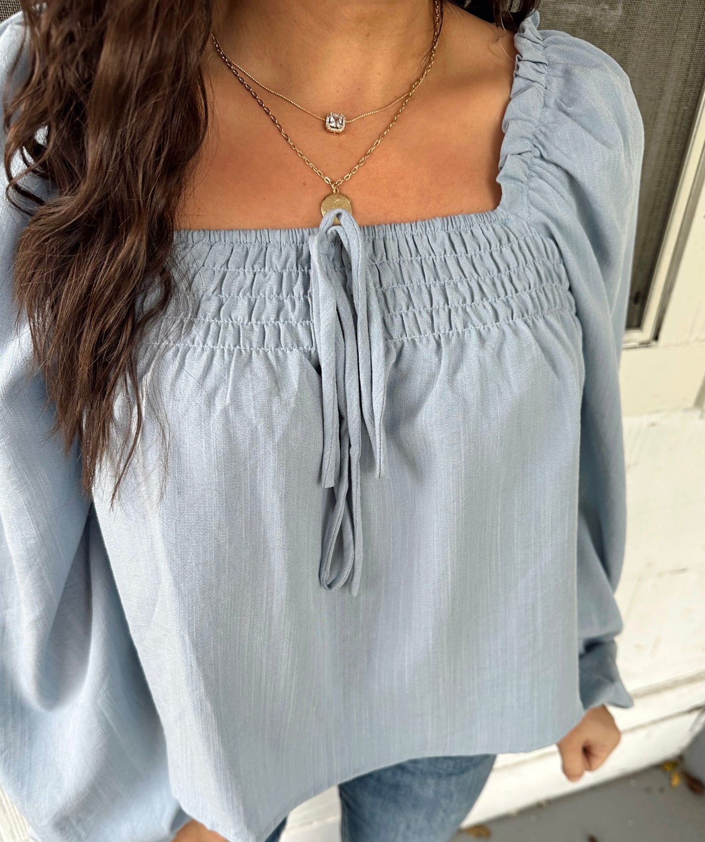 Fearless Fall Blue Blouse Top
