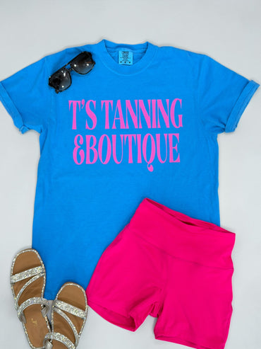 T's Tanning Hot Pink On Caribbean Blue Graphic T-shirt