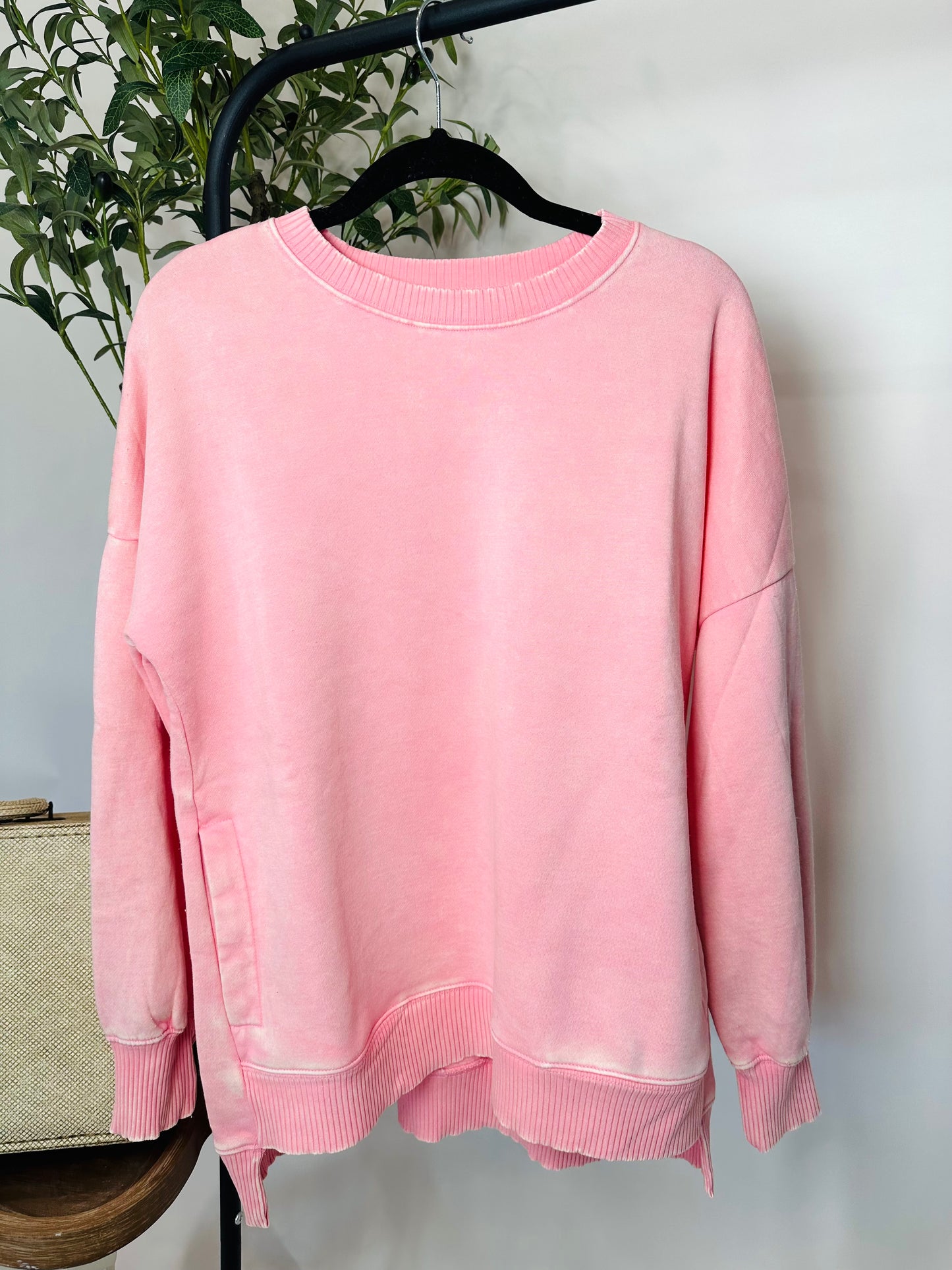 Hold Me Tight Acid Wash Crewneck Top