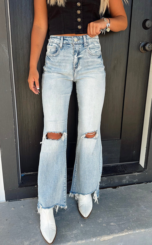 Lila Mae Distressed Vintage Flare Jeans