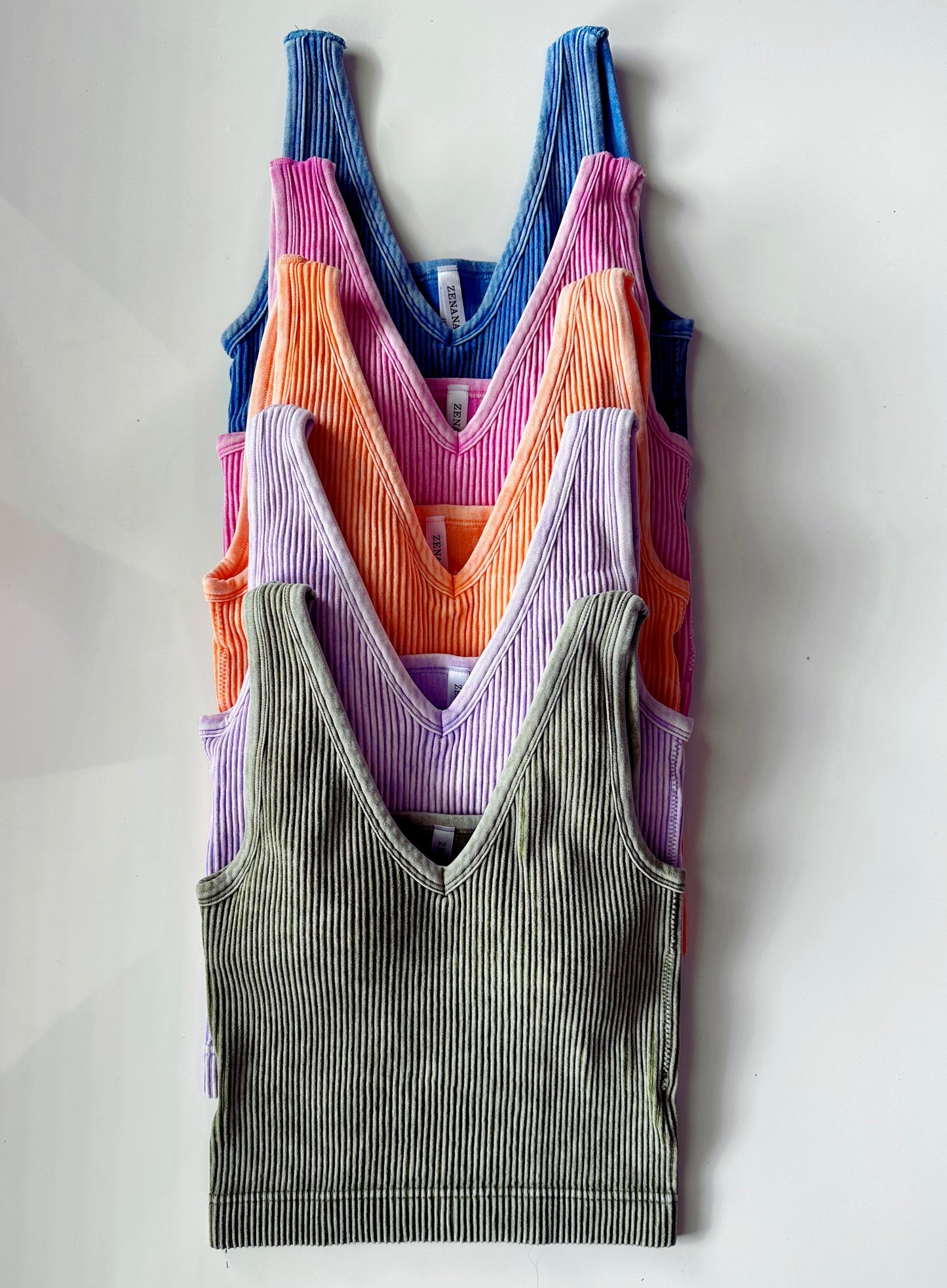 Ribbed Wash Padded Tank Tops