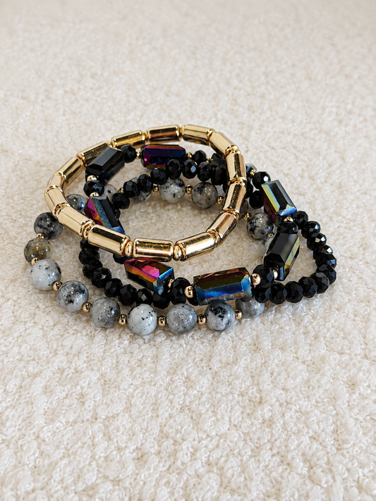 Mixed Texture Black Bracelet Set